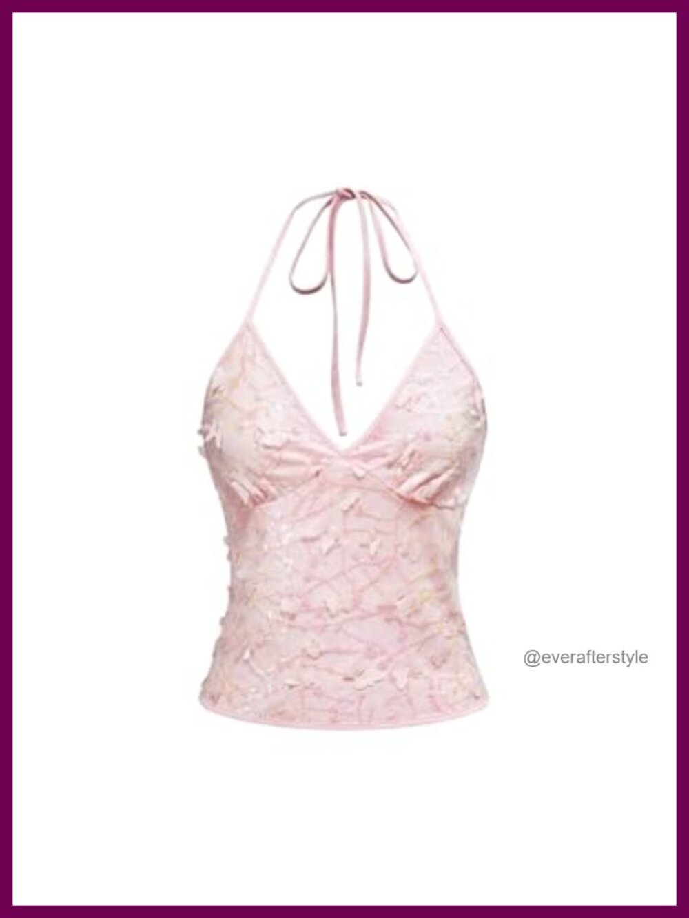 Sequin Halter Crop Top 3D Butterfly Tie Back Sleeveless Cami Y2K Going Out